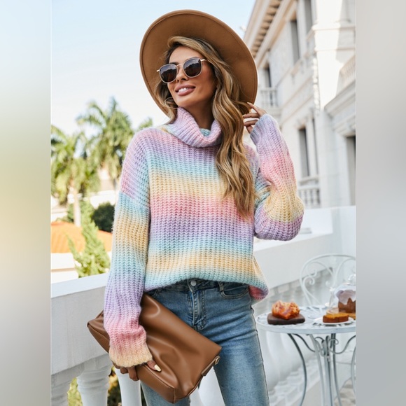 Contrast Turtleneck Dropped Shoulder Sweater - Picture 4 of 6